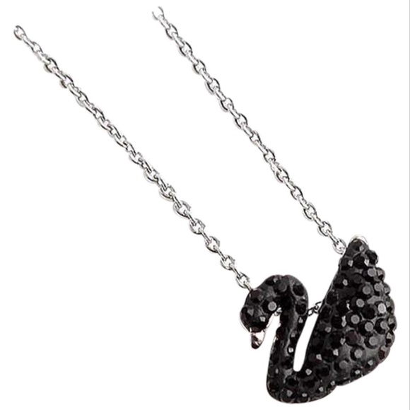 NEW Swarovski Black Crystal Swan Necklace Silver - Picture 3 of 5